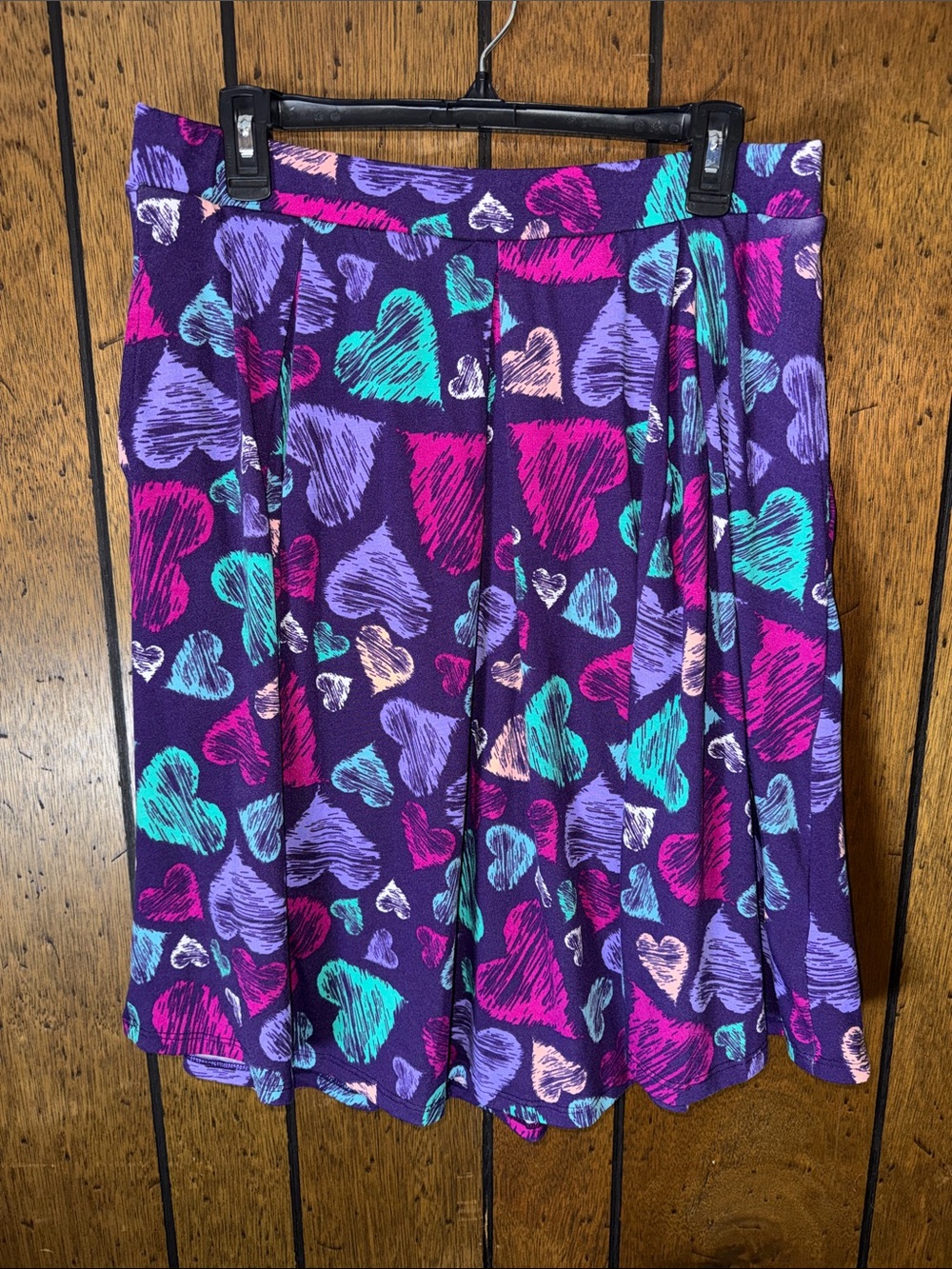 LuLaRoe Purple Skater Skirt with Teal, Magenta & Lavender Hearts